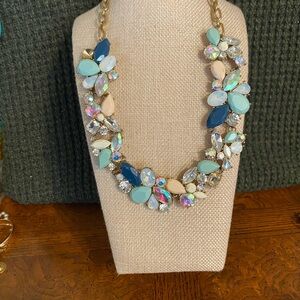 J. Crew Blue and Cream AB Crystal Floral Statement Necklace